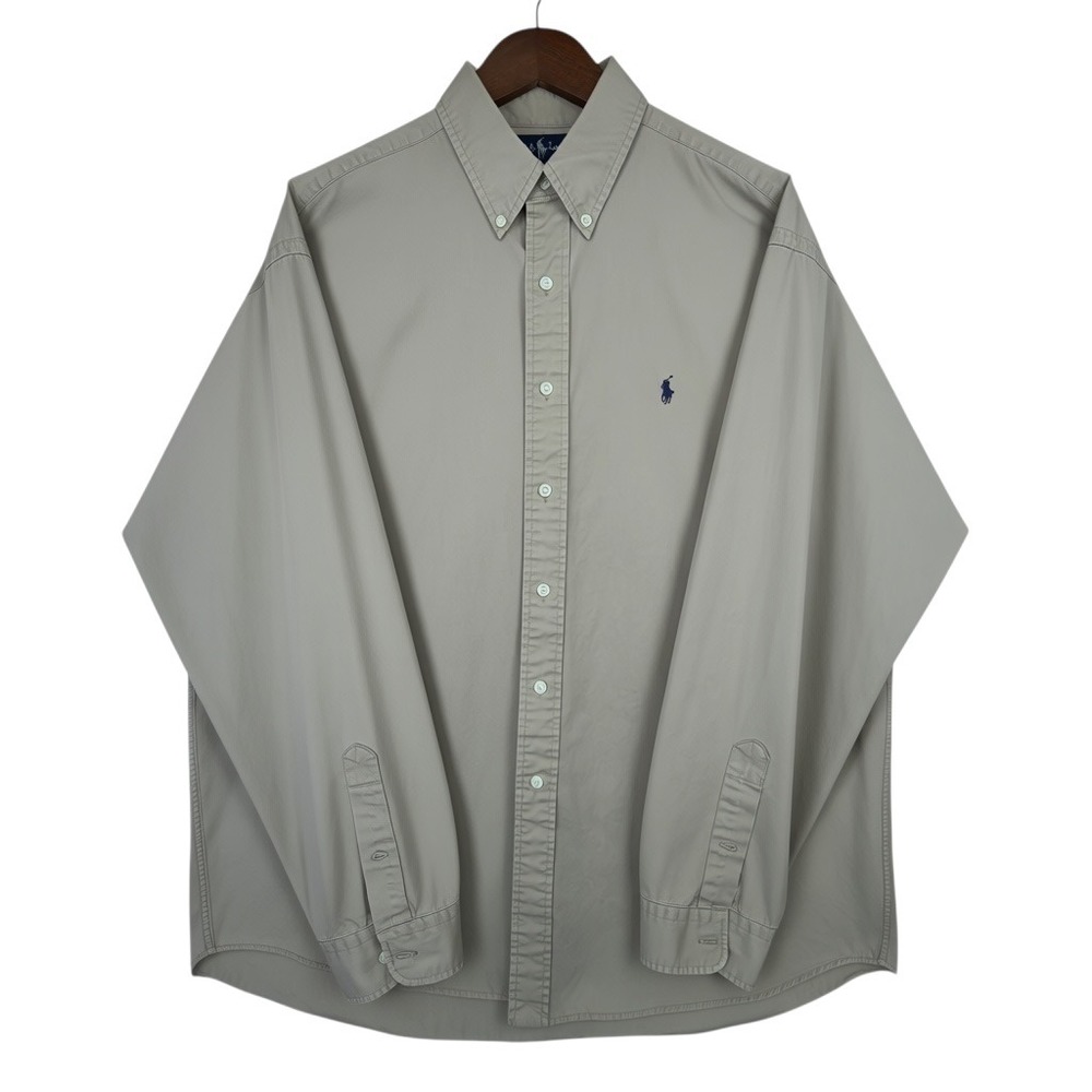 Ralph Lauren Blake Shirt Mens Cotton Twill Button Down Tan Khaki XL Long Sleeve
